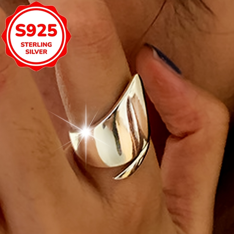 Women's Irregular Glossy Vintage Statement Ring, S925 Silver